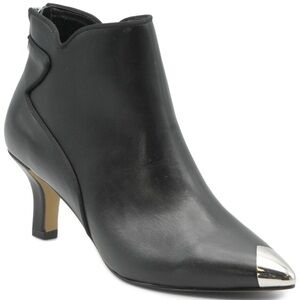 Adrienne Vittadini Black Ankle Booties with Metallic Tip